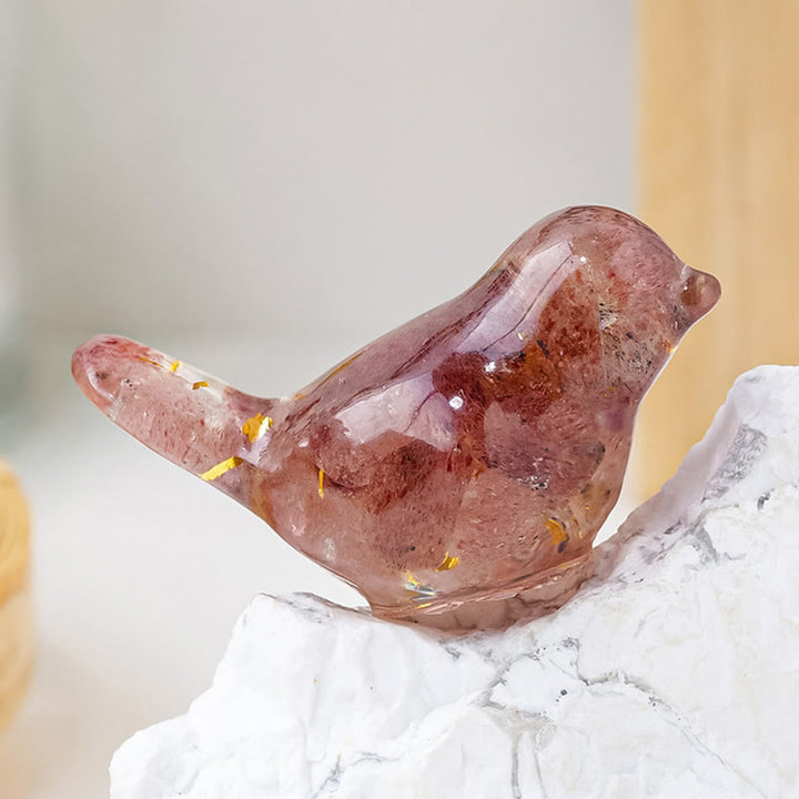 Sculpture d'oiseau en cristal naturel Olivenorma Décoration en pierres précieuses - Quartz fraise - Petit : 3 x 2 cm - image 11