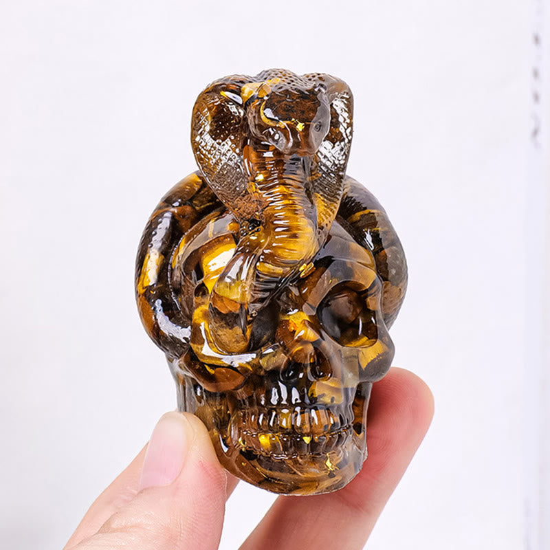 Statue de crâne de serpent en pierre véritable Olivenorma Décoration en pierres précieuses