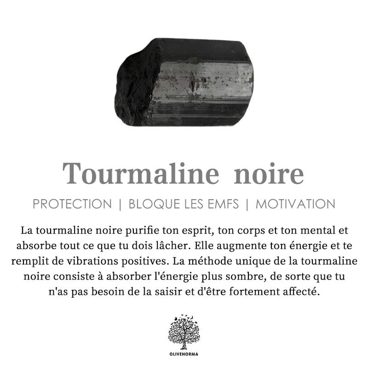 Tourmaline noire Olivenorma avec pyramide orgone d'équilibre mental en cristal clair