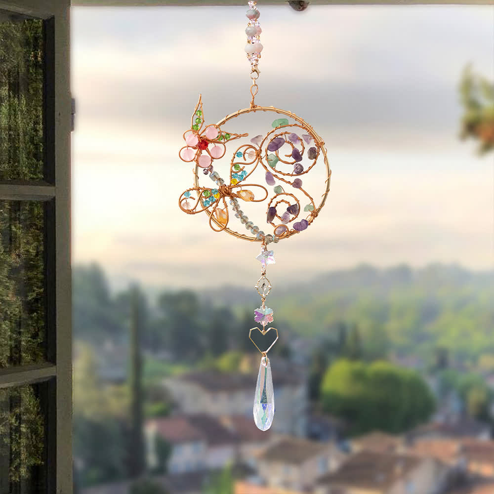 Pendentif carillon éolien en cristal naturel en forme de libellule Olivenorma
