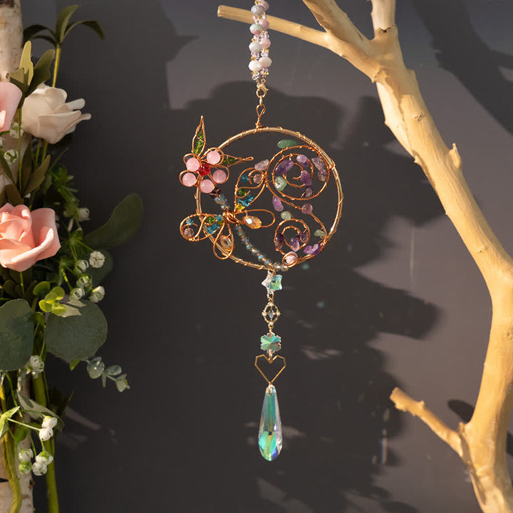 Pendentif carillon éolien en cristal naturel en forme de libellule Olivenorma