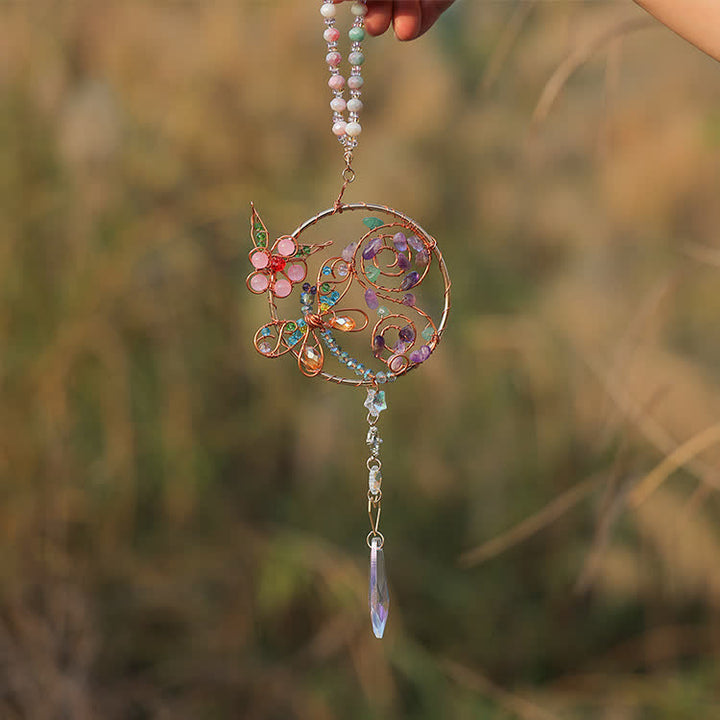 Pendentif carillon éolien en cristal naturel en forme de libellule Olivenorma