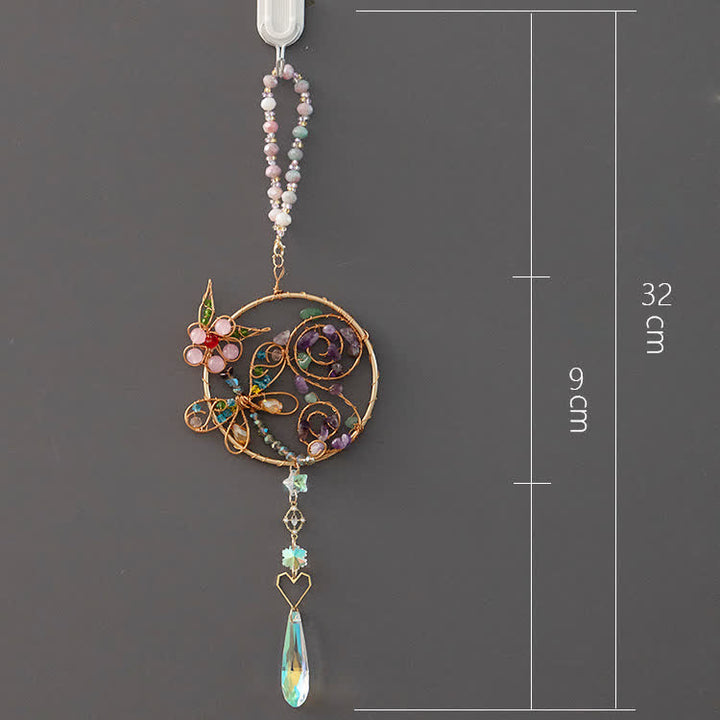 Pendentif carillon éolien en cristal naturel en forme de libellule Olivenorma