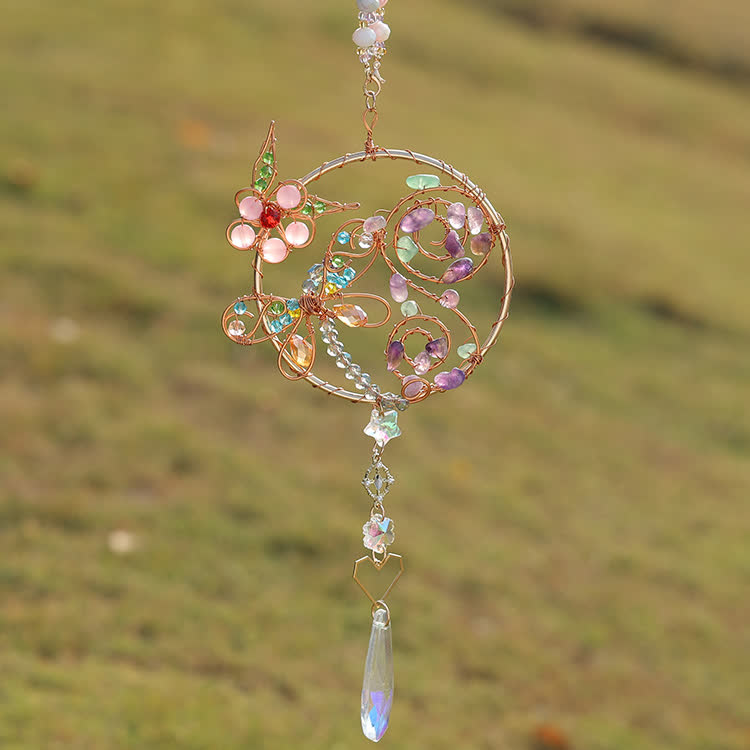 Pendentif carillon éolien en cristal naturel en forme de libellule Olivenorma