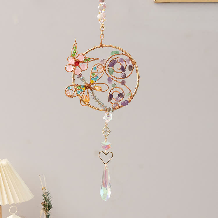 Pendentif carillon éolien en cristal naturel en forme de libellule Olivenorma