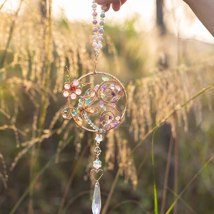 Pendentif carillon éolien en cristal naturel en forme de libellule Olivenorma