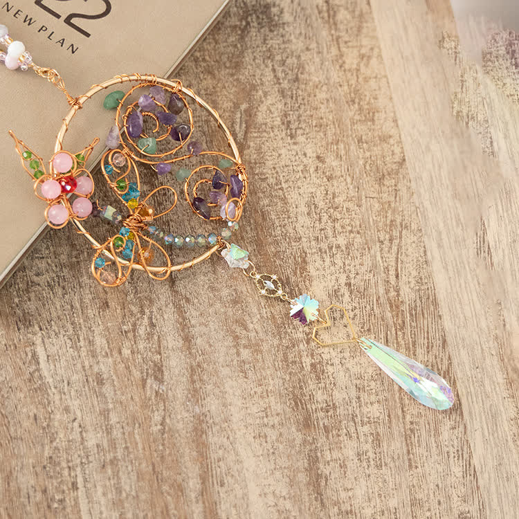 Pendentif carillon éolien en cristal naturel en forme de libellule Olivenorma