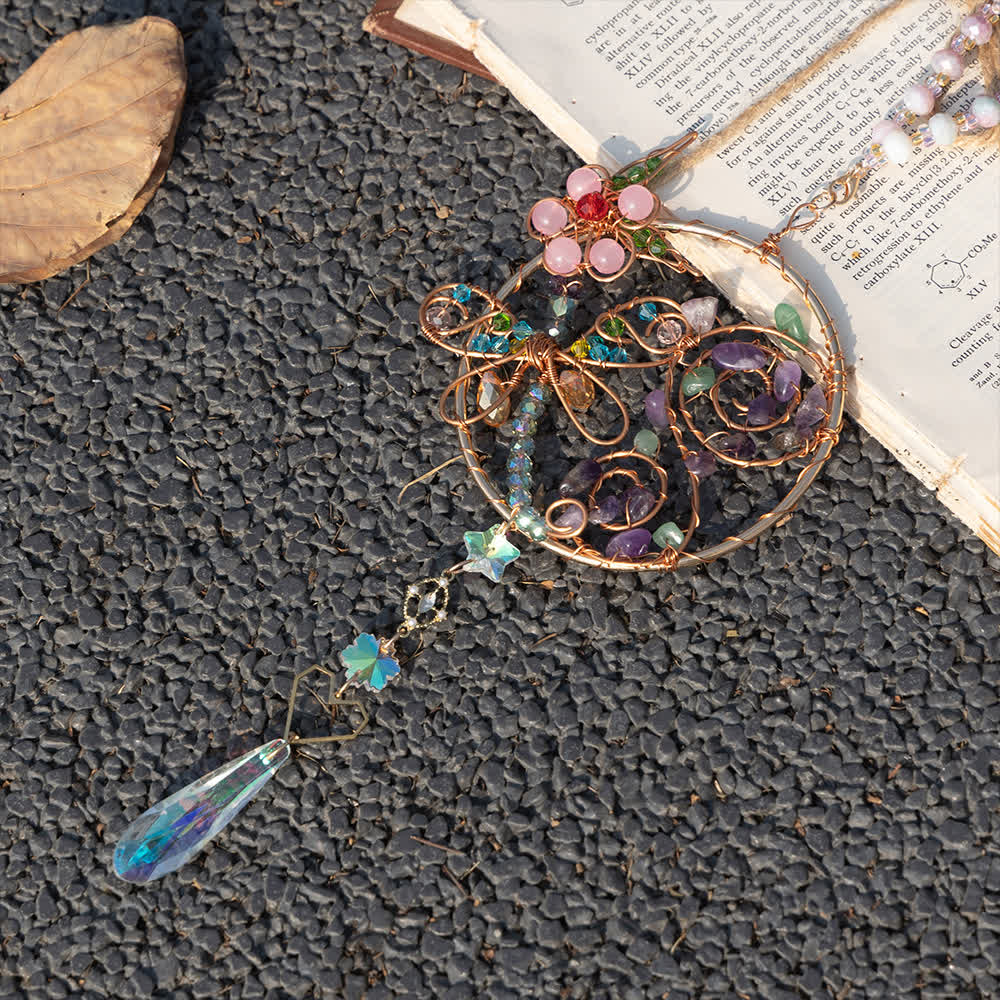 Pendentif carillon éolien en cristal naturel en forme de libellule Olivenorma