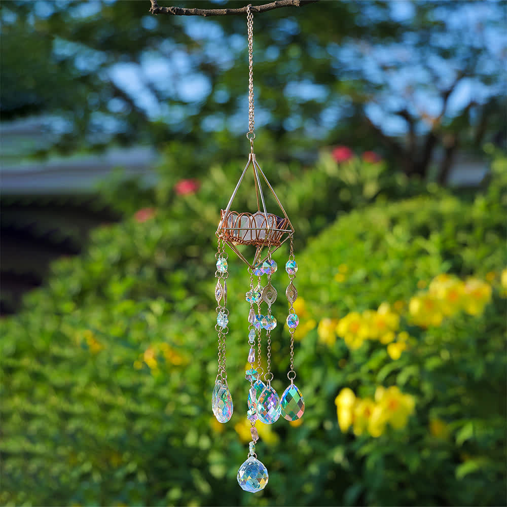 Carillon éolien avec support en cristal creux doré Olivenorma