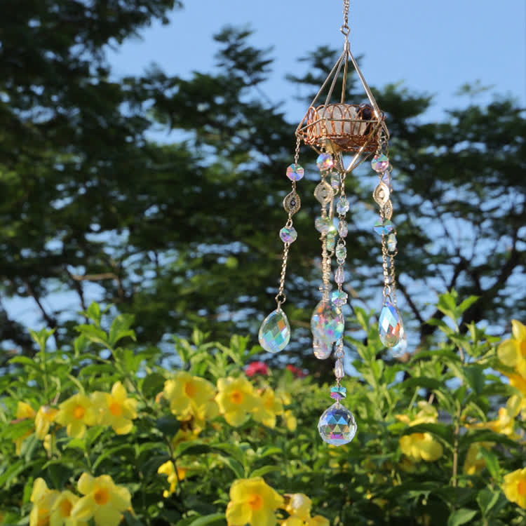 Carillon éolien avec support en cristal creux doré Olivenorma