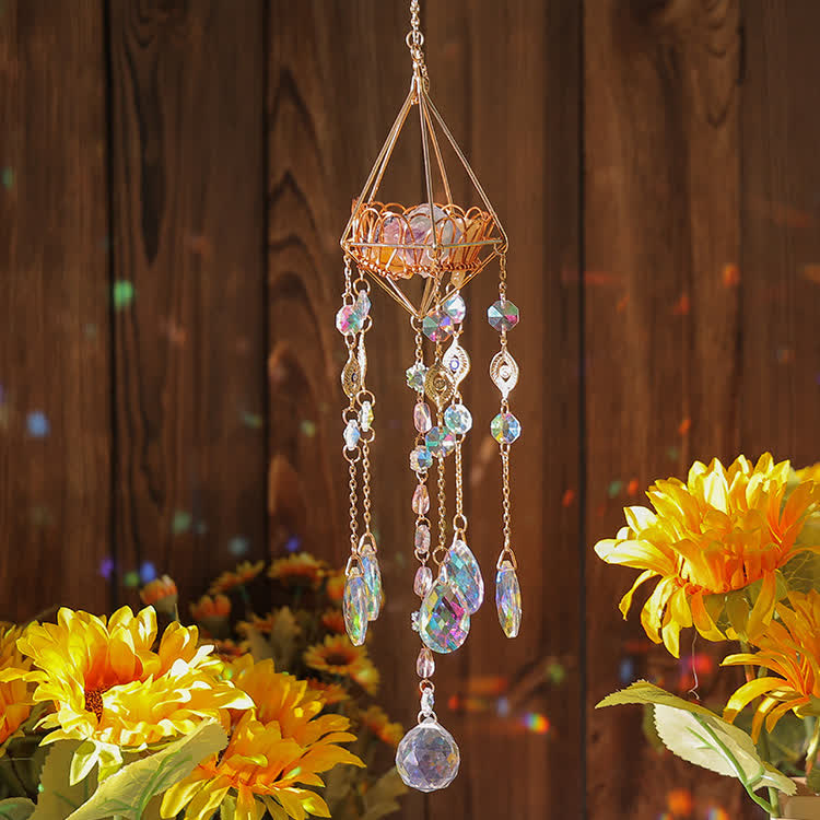 Carillon éolien avec support en cristal creux doré Olivenorma