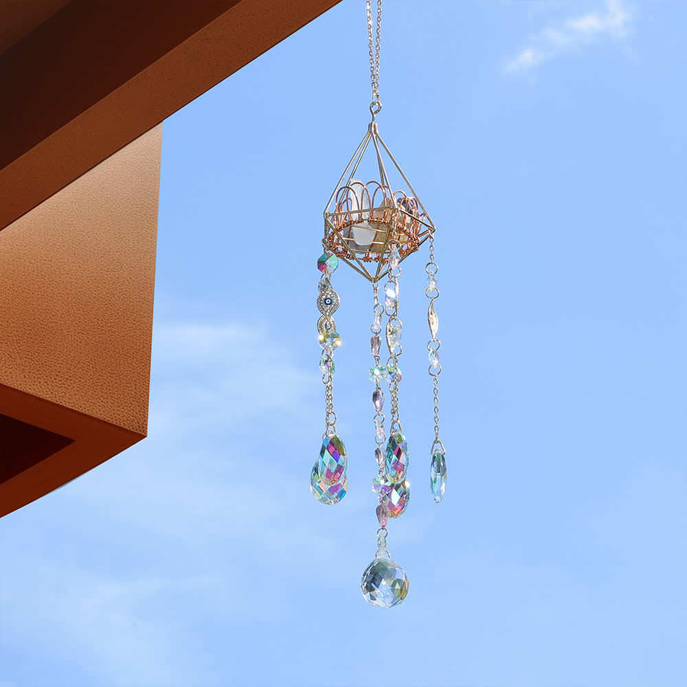 Carillon éolien avec support en cristal creux doré Olivenorma
