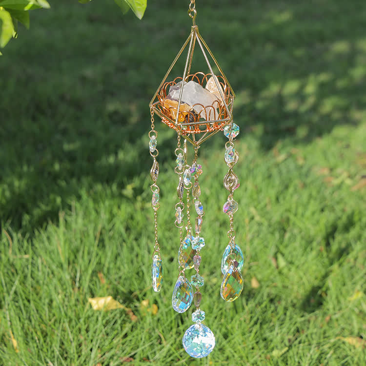Carillon éolien avec support en cristal creux doré Olivenorma