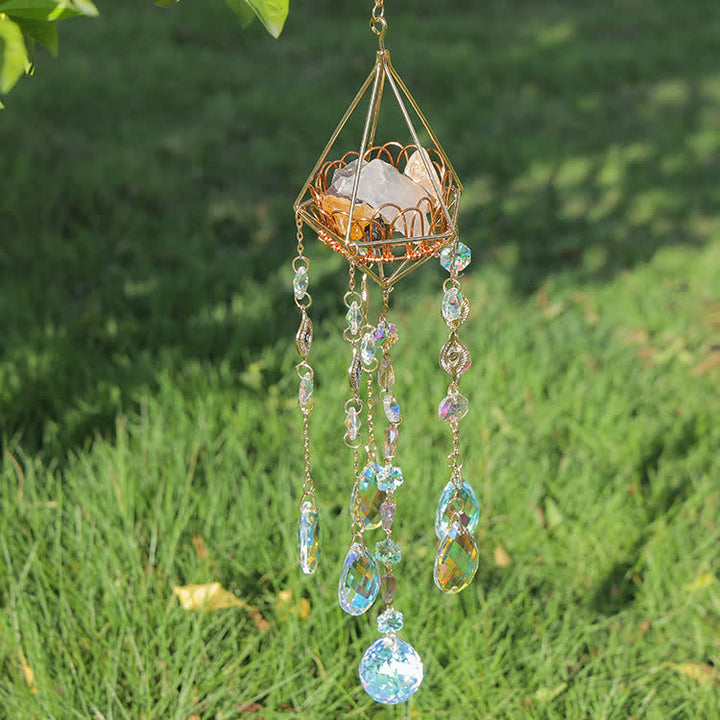 Carillon éolien avec support en cristal creux doré Olivenorma