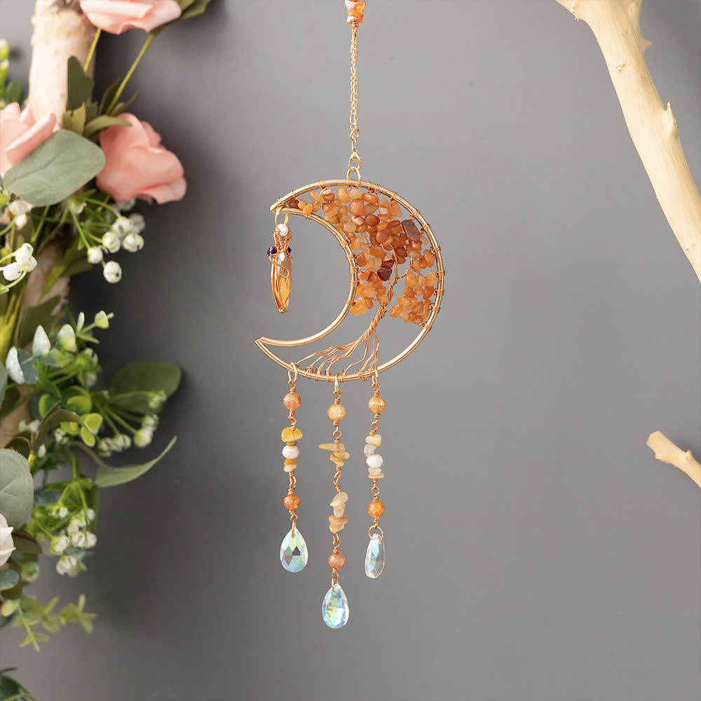 Carillon éolien en perles d'agate rouge Olivenorma avec arbre de vie et lune