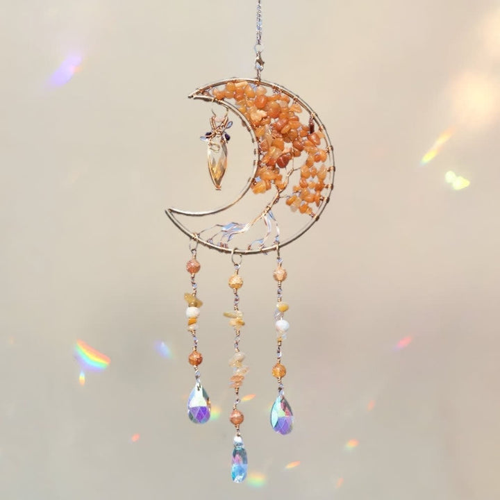 Carillon éolien en perles d'agate rouge Olivenorma avec arbre de vie et lune
