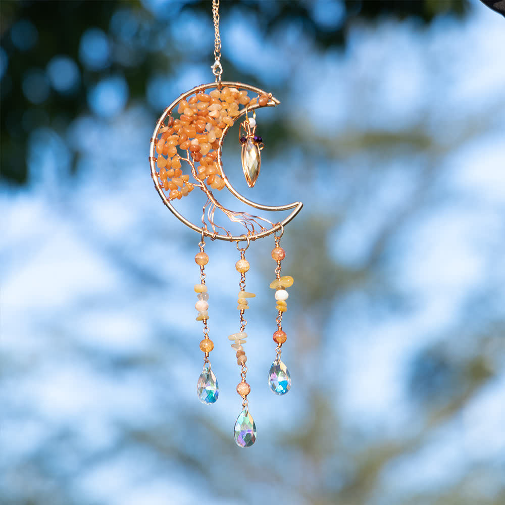 Carillon éolien en perles d'agate rouge Olivenorma avec arbre de vie et lune