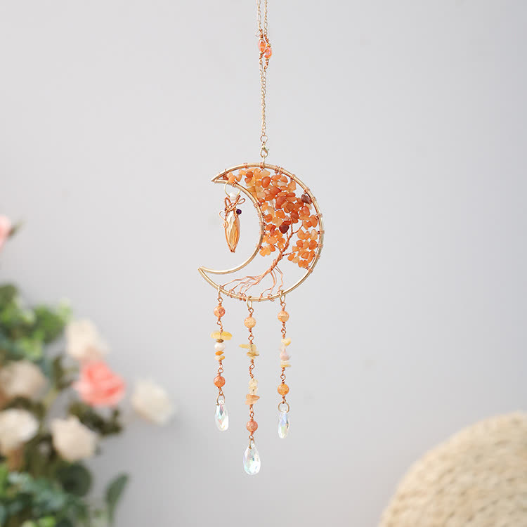 Carillon éolien en perles d'agate rouge Olivenorma avec arbre de vie et lune