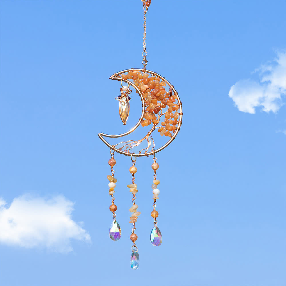 Carillon éolien en perles d'agate rouge Olivenorma avec arbre de vie et lune