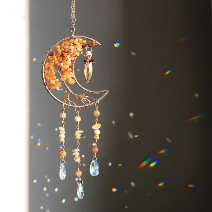 Carillon éolien en perles d'agate rouge Olivenorma avec arbre de vie et lune