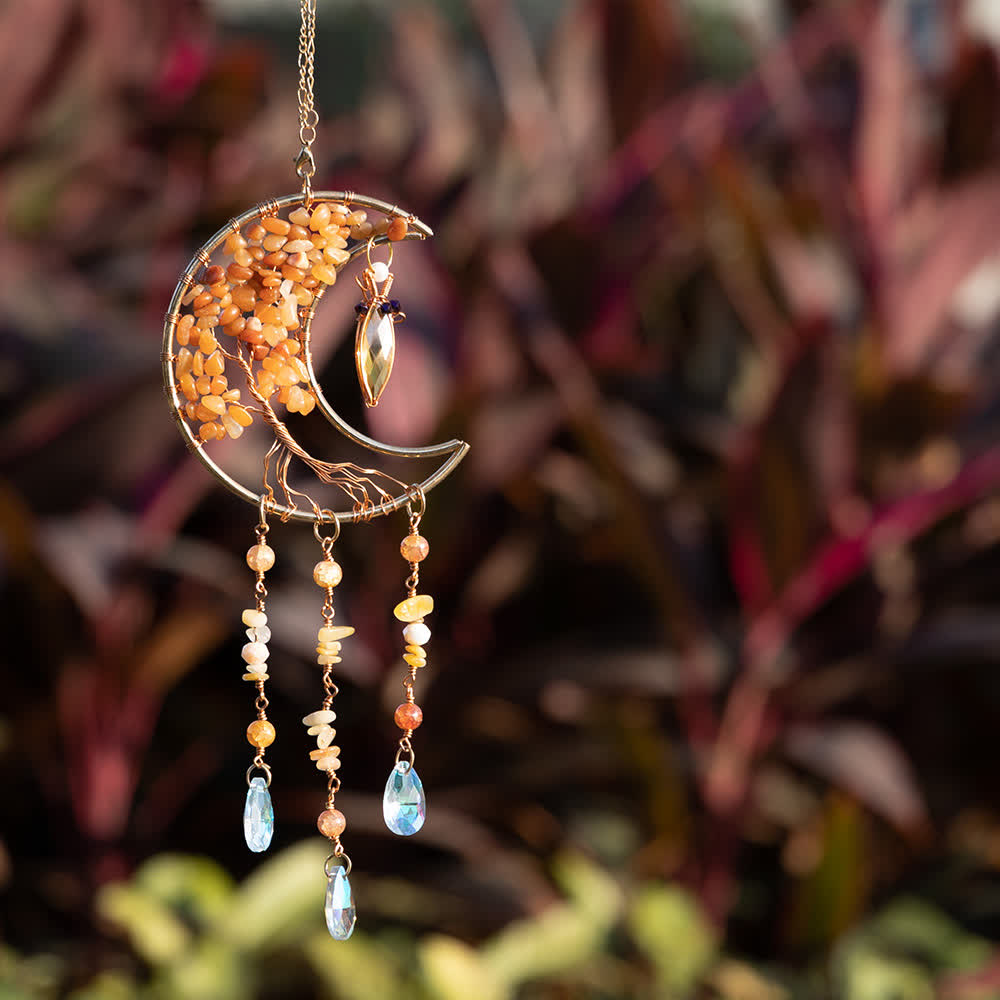 Carillon éolien en perles d'agate rouge Olivenorma avec arbre de vie et lune