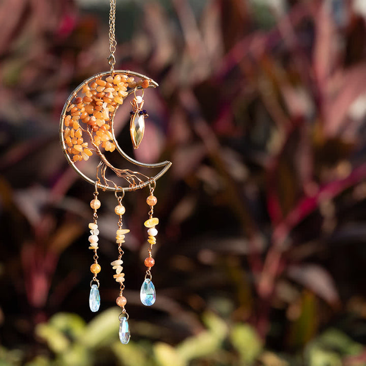Carillon éolien en perles d'agate rouge Olivenorma avec arbre de vie et lune