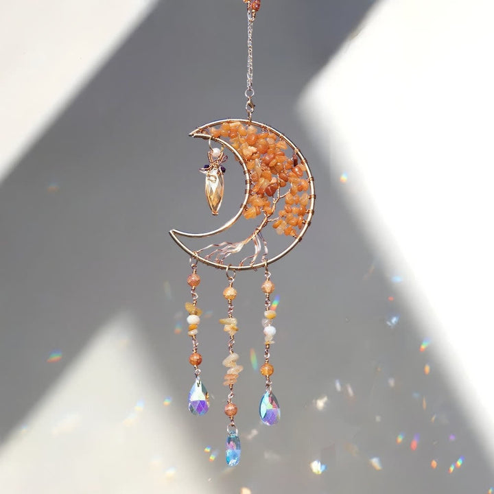 Carillon éolien en perles d'agate rouge Olivenorma avec arbre de vie et lune