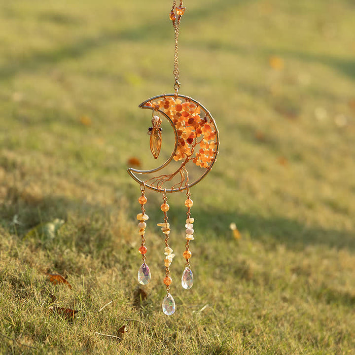 Carillon éolien en perles d'agate rouge Olivenorma avec arbre de vie et lune