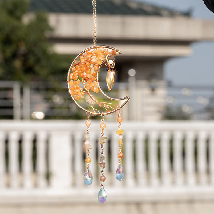 Carillon éolien en perles d'agate rouge Olivenorma avec arbre de vie et lune