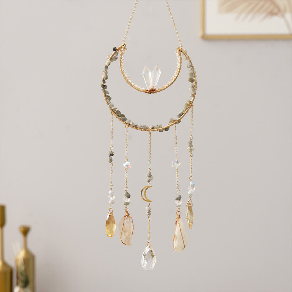 Carillon éolien en pierre concassée de labradorite Olivenorma avec lune inversée