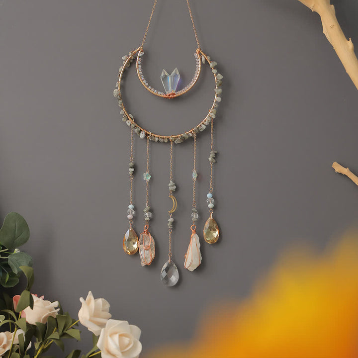 Carillon éolien en pierre concassée de labradorite Olivenorma avec lune inversée
