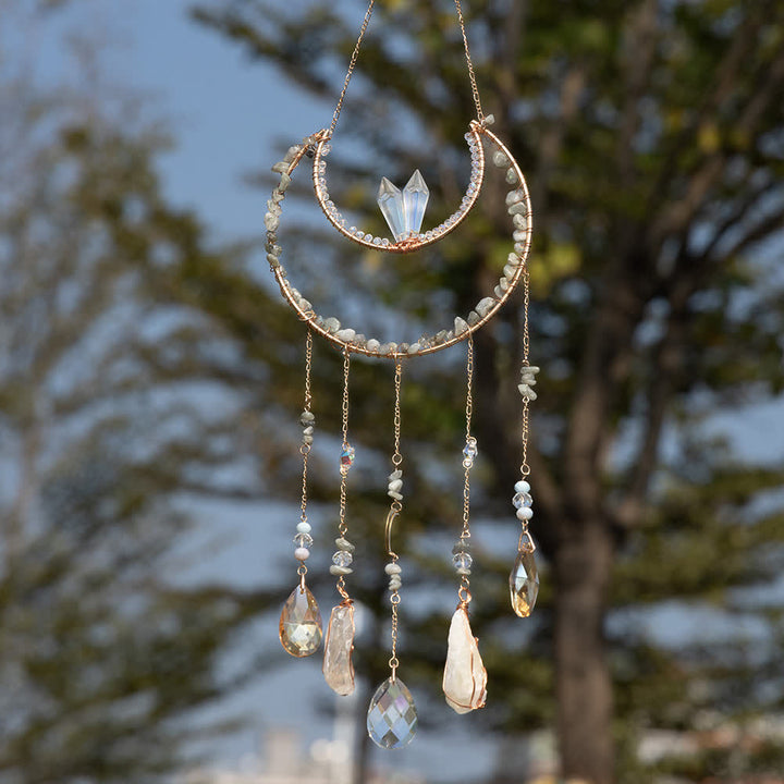 Carillon éolien en pierre concassée de labradorite Olivenorma avec lune inversée