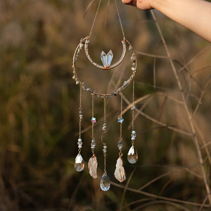 Carillon éolien en pierre concassée de labradorite Olivenorma avec lune inversée