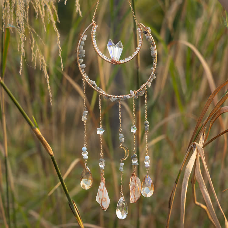 Carillon éolien en pierre concassée de labradorite Olivenorma avec lune inversée