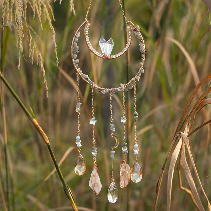 Carillon éolien en pierre concassée de labradorite Olivenorma avec lune inversée