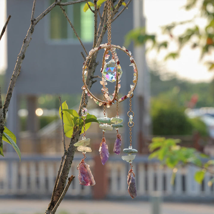 Carillon éolien à pendentif attrape-soleil à double anneau en gravier naturel Olivenorma