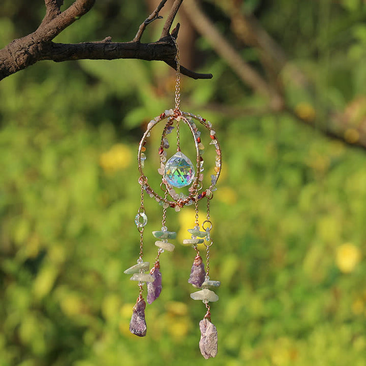 Carillon éolien à pendentif attrape-soleil à double anneau en gravier naturel Olivenorma