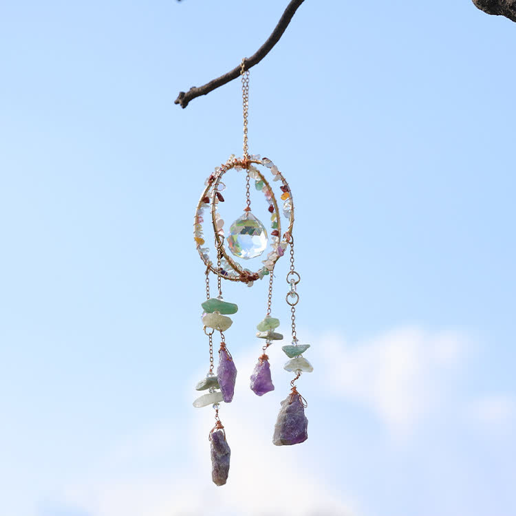 Carillon éolien à pendentif attrape-soleil à double anneau en gravier naturel Olivenorma