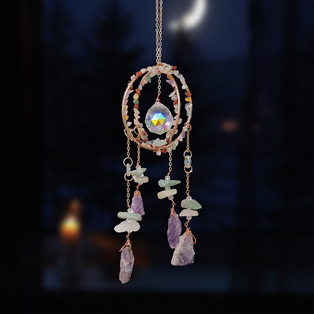 Carillon éolien à pendentif attrape-soleil à double anneau en gravier naturel Olivenorma