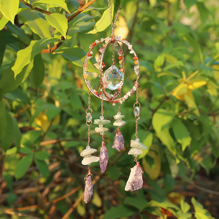 Carillon éolien à pendentif attrape-soleil à double anneau en gravier naturel Olivenorma