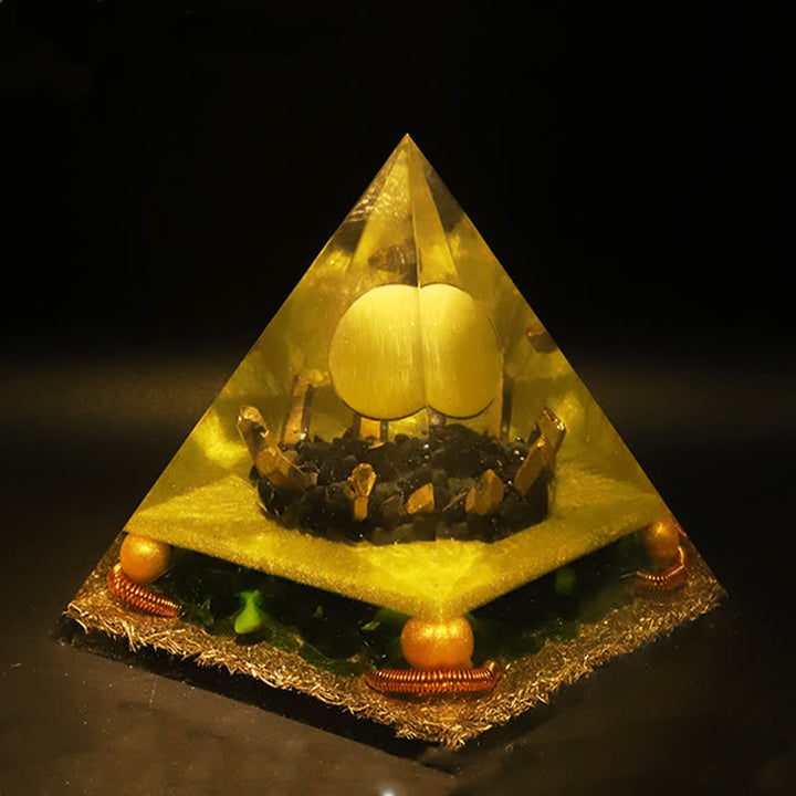 Pyramide d'orgone en boule de cristal de jade jaune Olivenorma