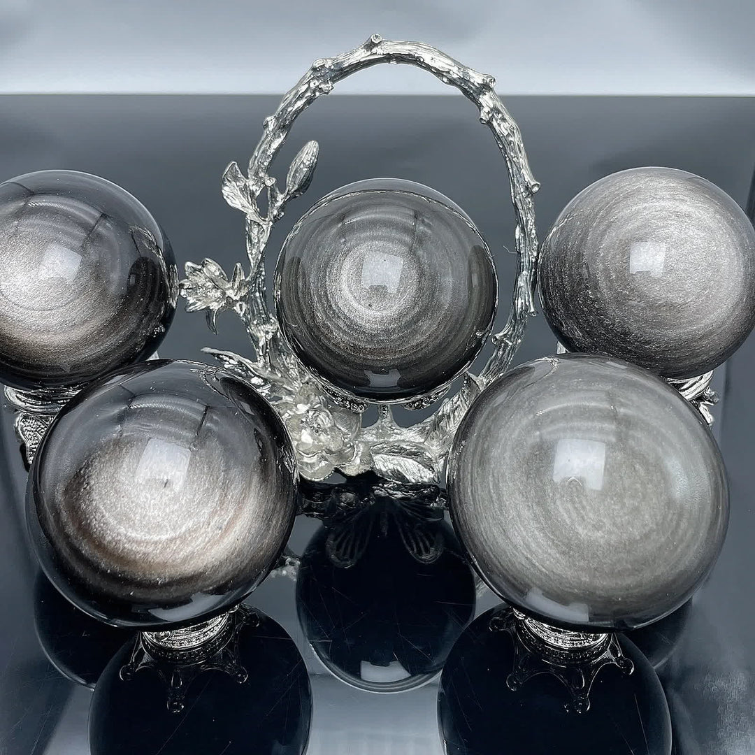 Sphère de cristal d'obsidienne argentée naturelle Olivenorma