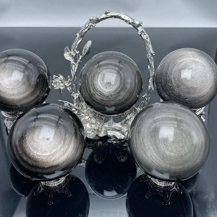 Sphère de cristal d'obsidienne argentée naturelle Olivenorma