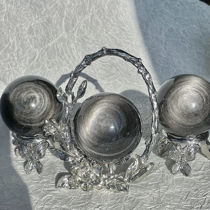 Sphère de cristal d'obsidienne argentée naturelle Olivenorma