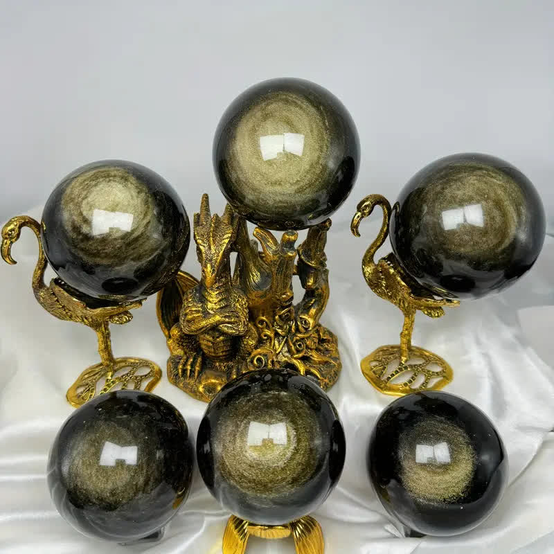 Sphère de cristal d'obsidienne dorée naturelle Olivenorma
