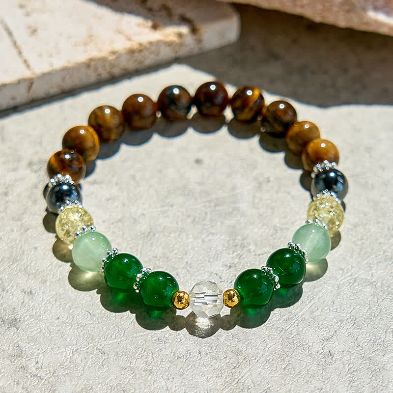 Bracelet en perles d'aventurine verte et œil de tigre naturel Olivenorma