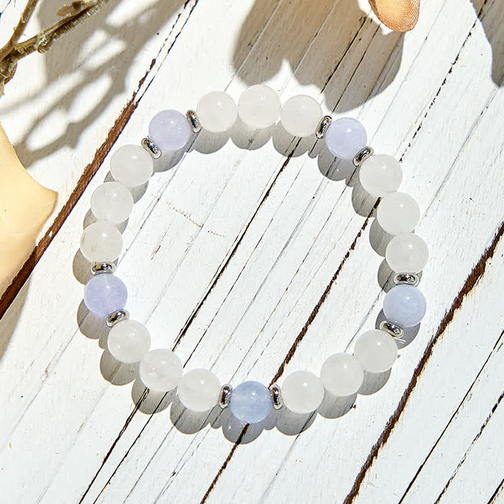 Bracelet en perles de cristal transparent en quartz bleu naturel Olivenorma
