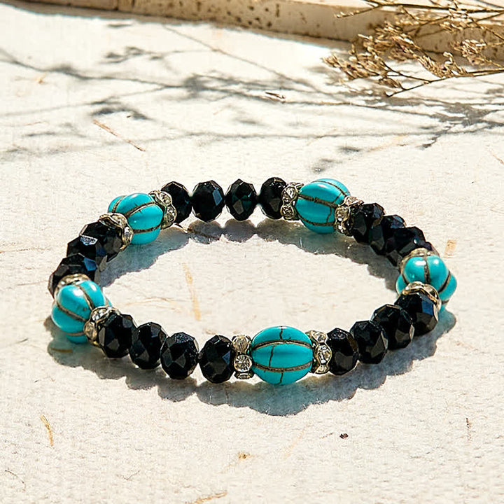 Bracelet en perles d'obsidienne turquoise en forme de citrouille Olivenorma