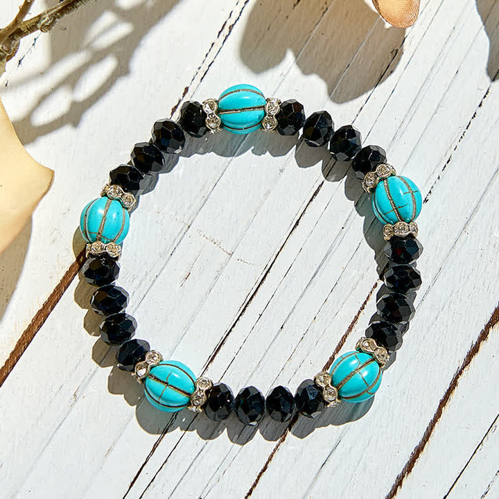 Bracelet en perles d'obsidienne turquoise en forme de citrouille Olivenorma