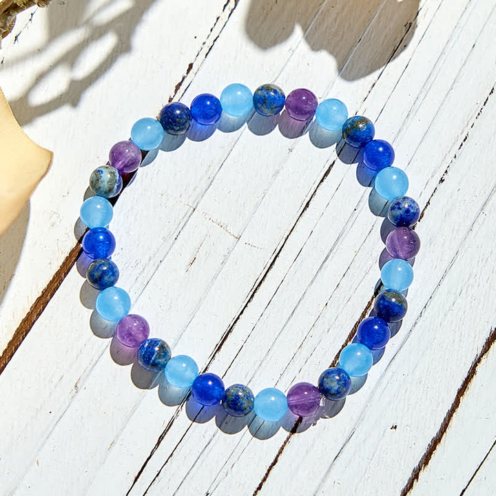 Bracelet de perles en améthyste naturelle, aigue-marine et lapis-lazuli Olivenorma